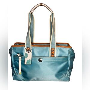 Coach F11993 Hamptons Sateen Satchel Bag Aqua Blue